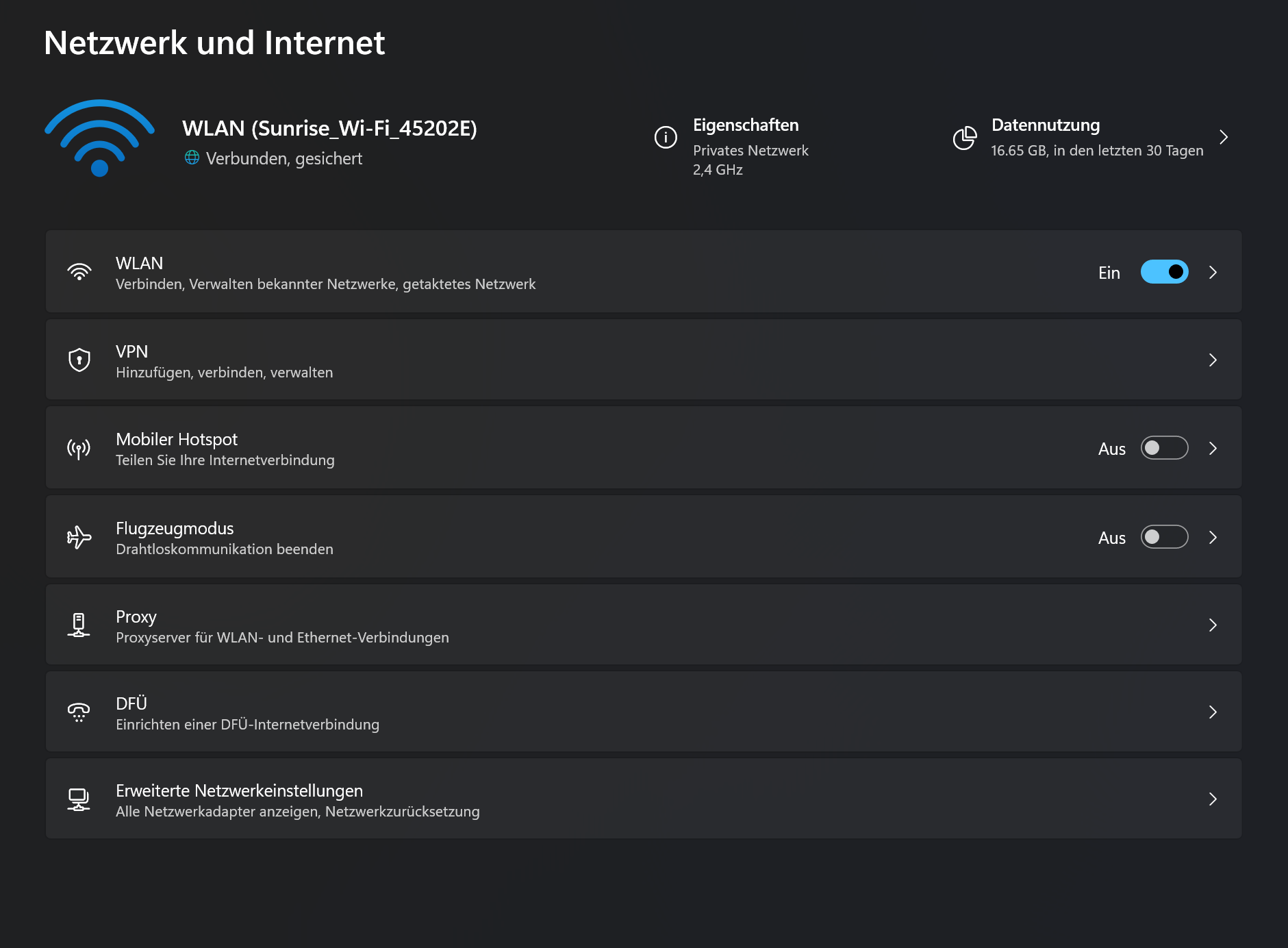 WLAN ist eingeschaltet